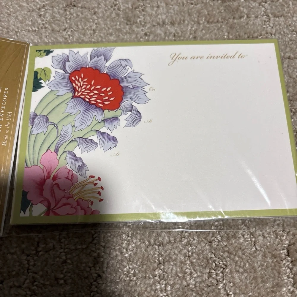 Caspari Gallery Collection Invitations 8 Cards W Envelopes Chinese Silk Ivory